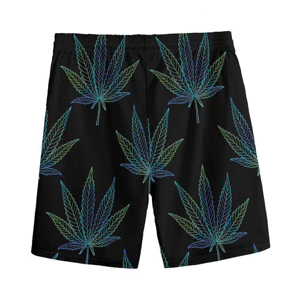 Blue And Green Weed Leaf Pattern Print Men's Sports Shorts