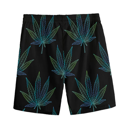 Blue And Green Weed Leaf Pattern Print Men's Sports Shorts
