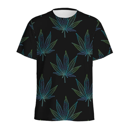 Blue And Green Weed Leaf Pattern Print Men's Sports T-Shirt