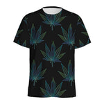 Blue And Green Weed Leaf Pattern Print Men's Sports T-Shirt