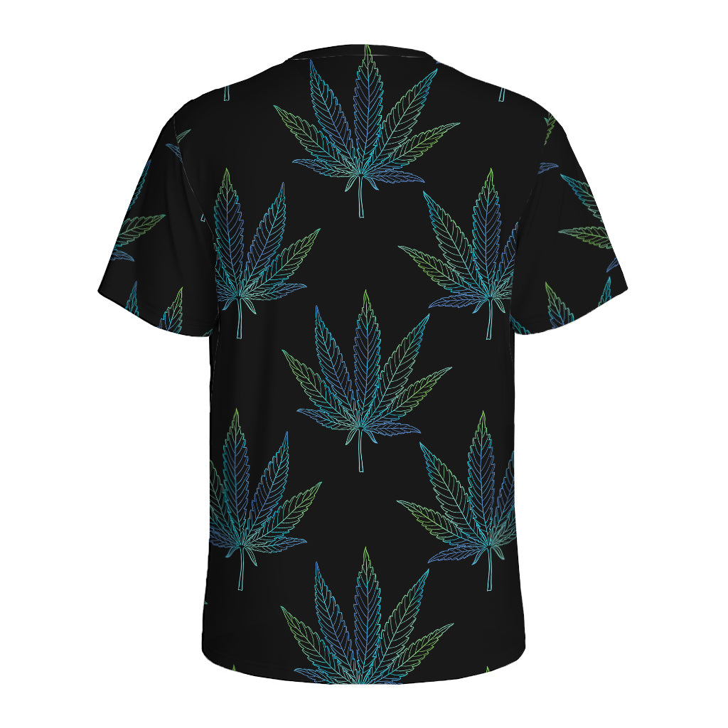 Blue And Green Weed Leaf Pattern Print Men's Sports T-Shirt