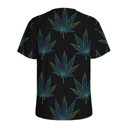 Blue And Green Weed Leaf Pattern Print Men's Sports T-Shirt
