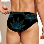 Blue And Green Weed Leaf Pattern Print Men's Swim Briefs