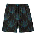 Blue And Green Weed Leaf Pattern Print Men's Swim Trunks