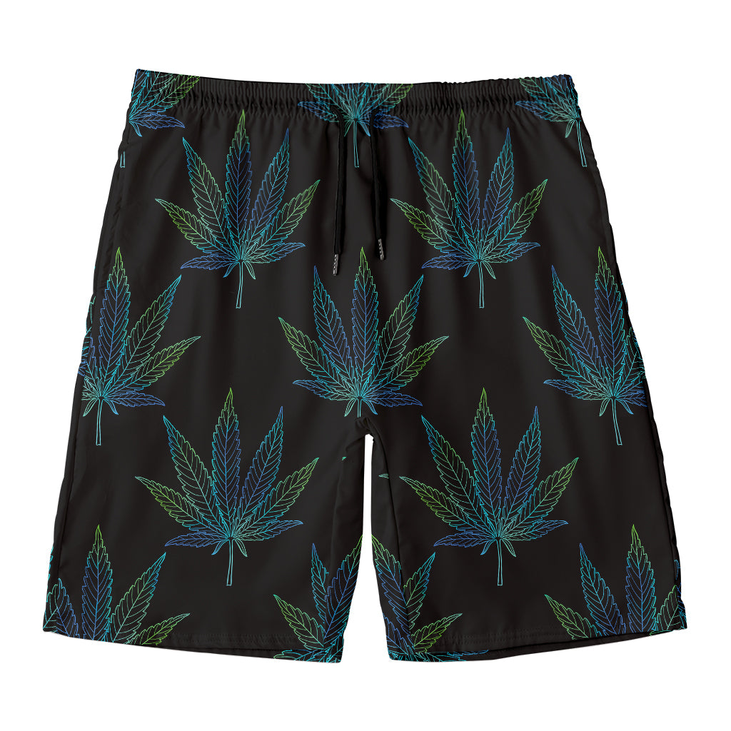 Blue And Green Weed Leaf Pattern Print Men's Swim Trunks