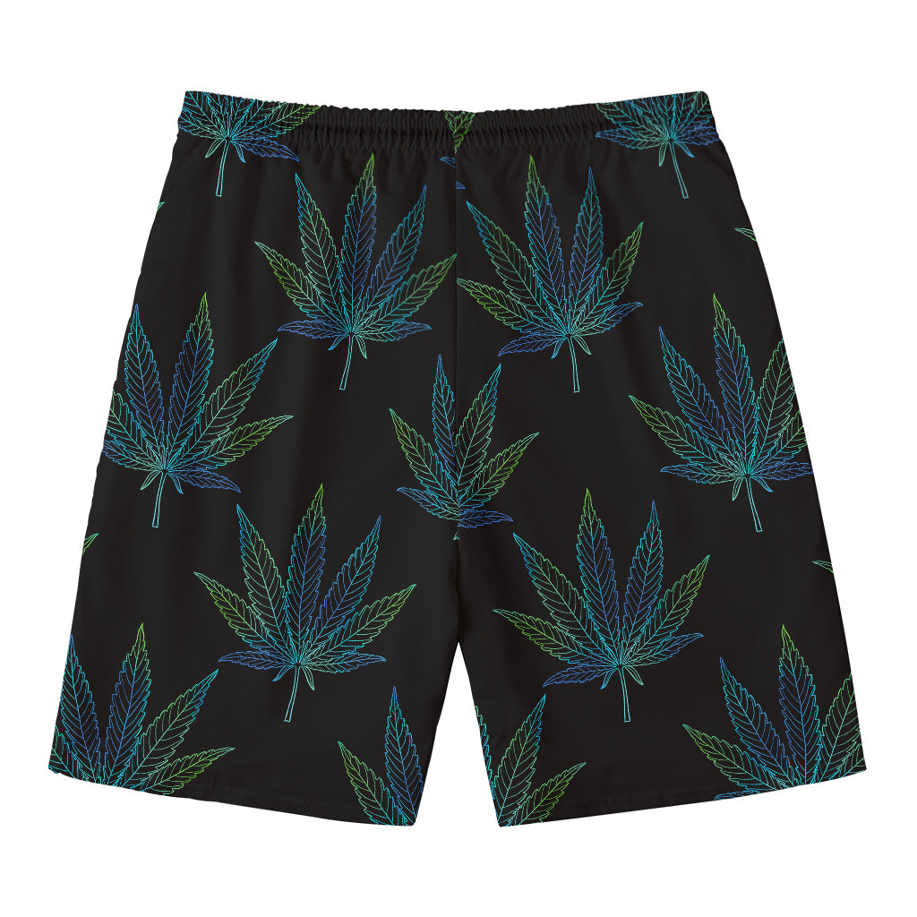 Blue And Green Weed Leaf Pattern Print Men's Swim Trunks