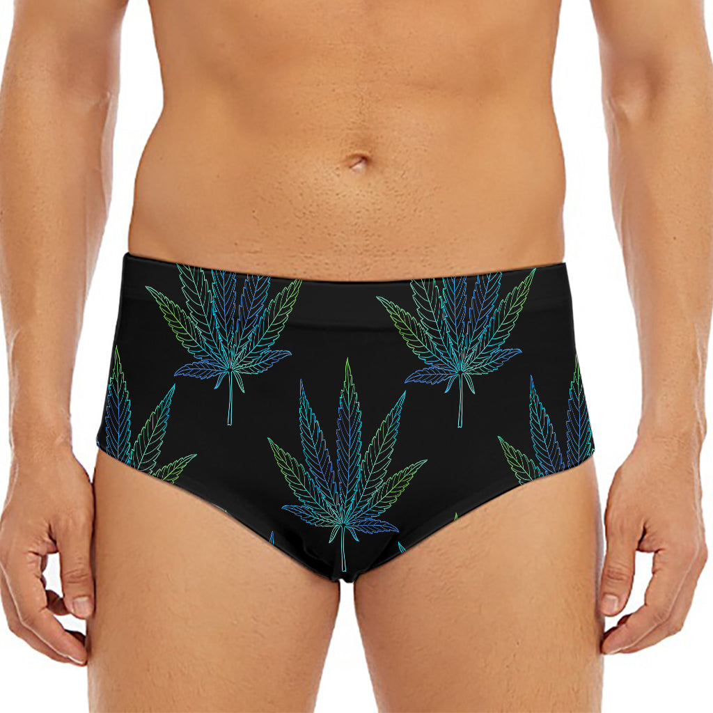 Blue And Green Weed Leaf Pattern Print Men's Triangle Swim Briefs