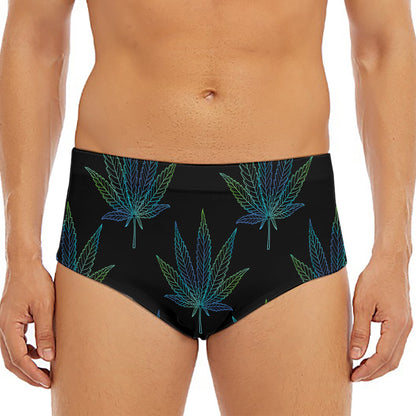 Blue And Green Weed Leaf Pattern Print Men's Triangle Swim Briefs