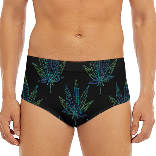 Blue And Green Weed Leaf Pattern Print Men's Triangle Swim Briefs