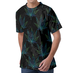 Blue And Green Weed Leaf Pattern Print Men's Velvet T-Shirt