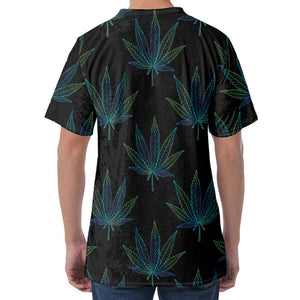 Blue And Green Weed Leaf Pattern Print Men's Velvet T-Shirt