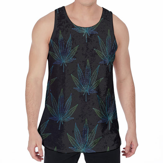 Blue And Green Weed Leaf Pattern Print Men's Velvet Tank Top