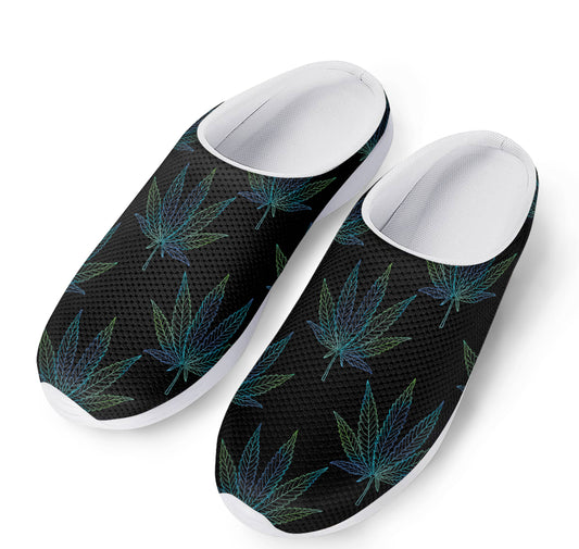Blue And Green Weed Leaf Pattern Print Mesh Casual Shoes