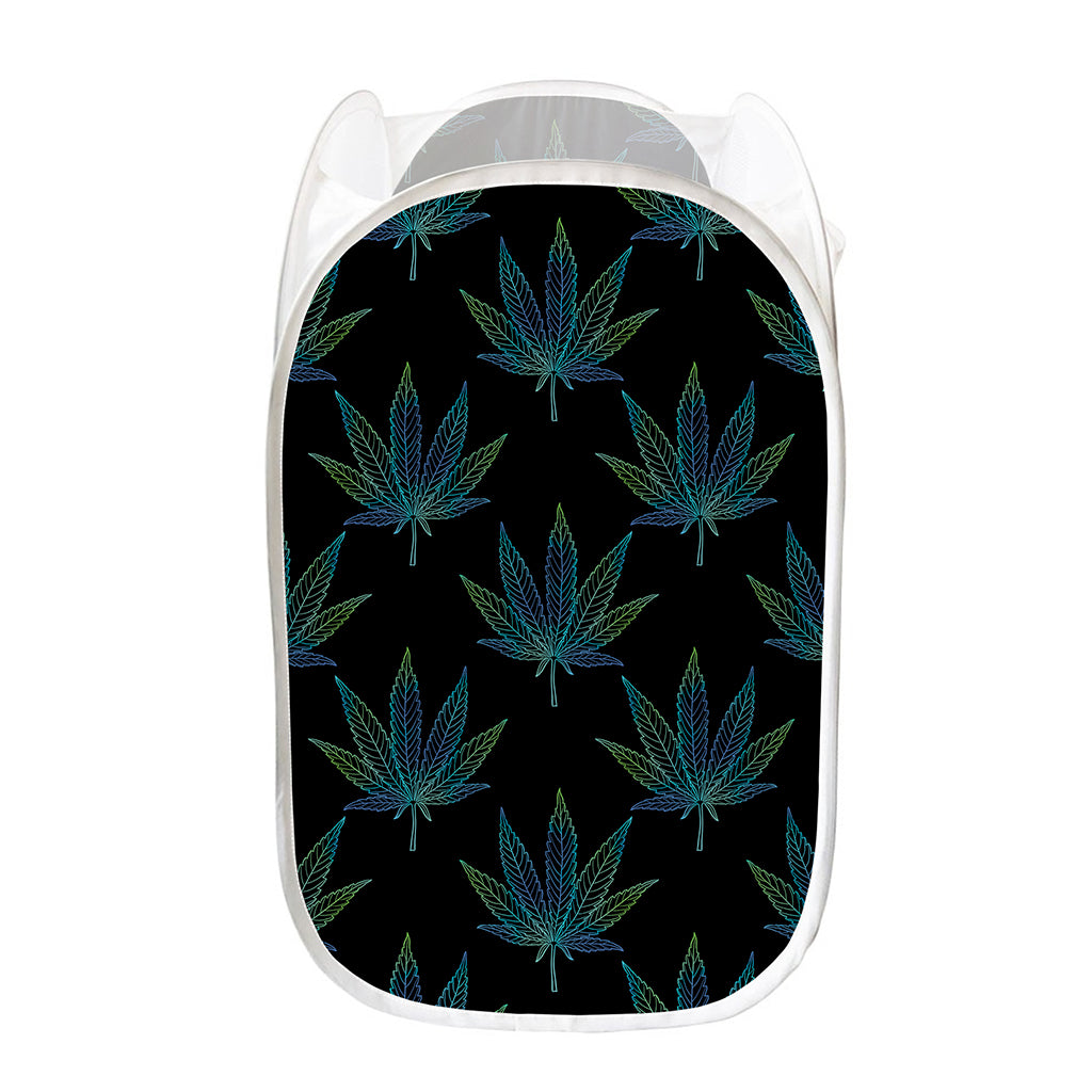 Blue And Green Weed Leaf Pattern Print Mesh Laundry Hamper