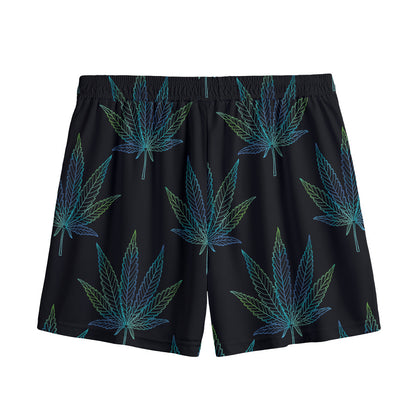Blue And Green Weed Leaf Pattern Print Mesh Shorts