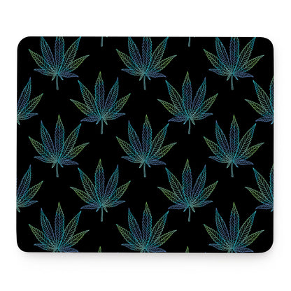 Blue And Green Weed Leaf Pattern Print Mouse Pad