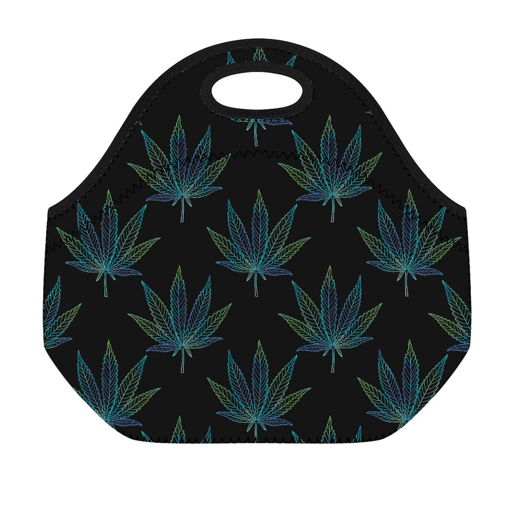 Blue And Green Weed Leaf Pattern Print Neoprene Lunch Bag