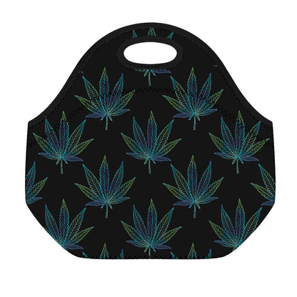Blue And Green Weed Leaf Pattern Print Neoprene Lunch Bag