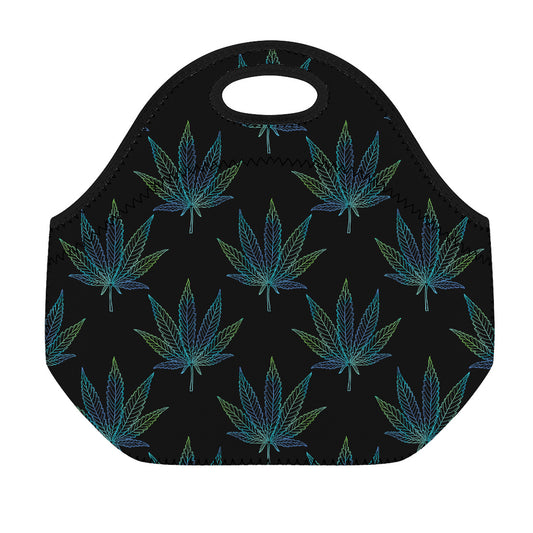 Blue And Green Weed Leaf Pattern Print Neoprene Lunch Bag