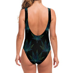 Blue And Green Weed Leaf Pattern Print One Piece Swimsuit