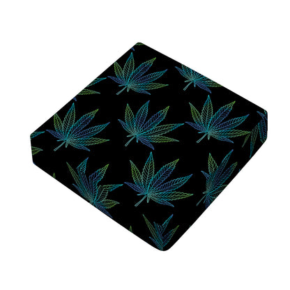 Blue And Green Weed Leaf Pattern Print Outdoor Seat Cushion Cover