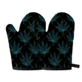 Blue And Green Weed Leaf Pattern Print Oven Mitts