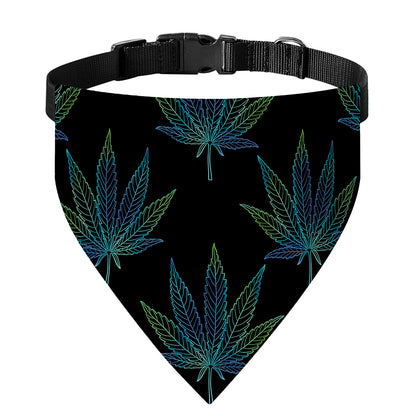 Blue And Green Weed Leaf Pattern Print Over The Collar Dog Bandana