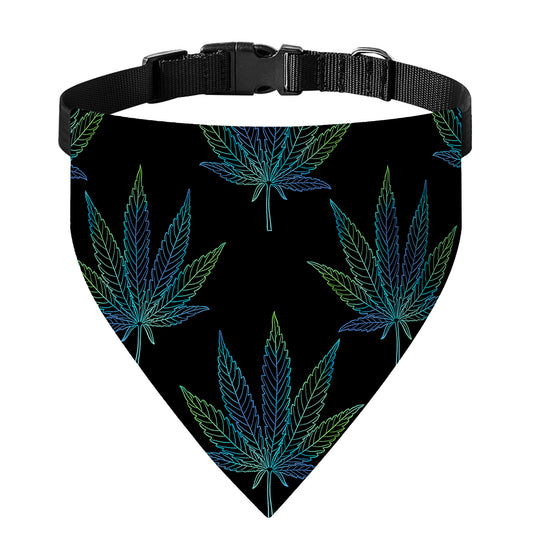 Blue And Green Weed Leaf Pattern Print Over The Collar Dog Bandana