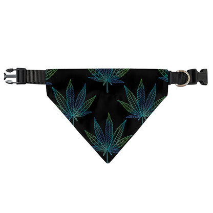 Blue And Green Weed Leaf Pattern Print Over The Collar Dog Bandana