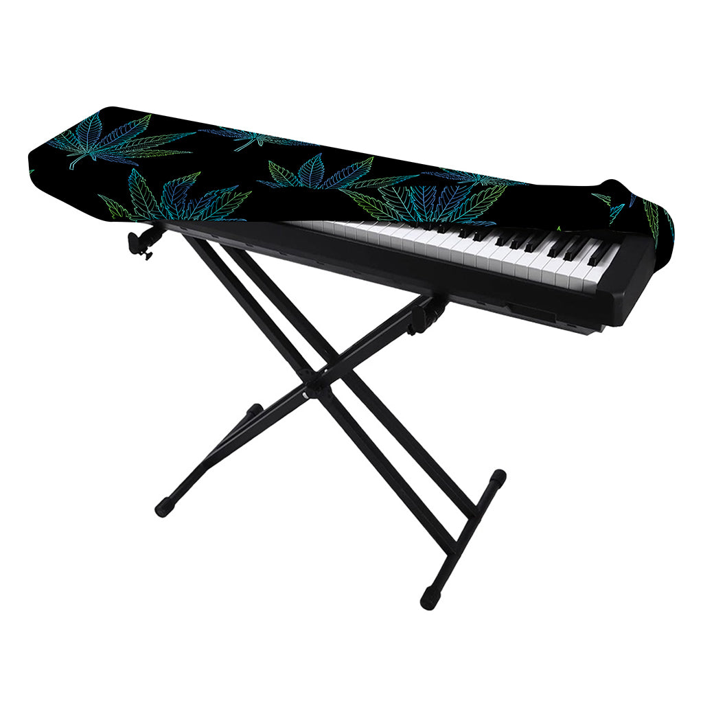 Blue And Green Weed Leaf Pattern Print Piano Keyboard Cover