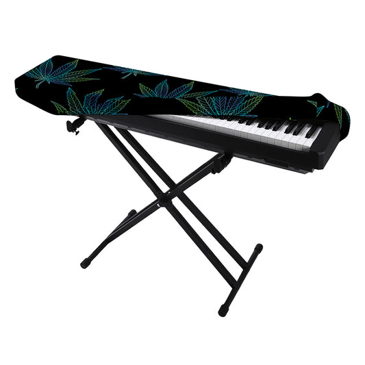 Blue And Green Weed Leaf Pattern Print Piano Keyboard Cover