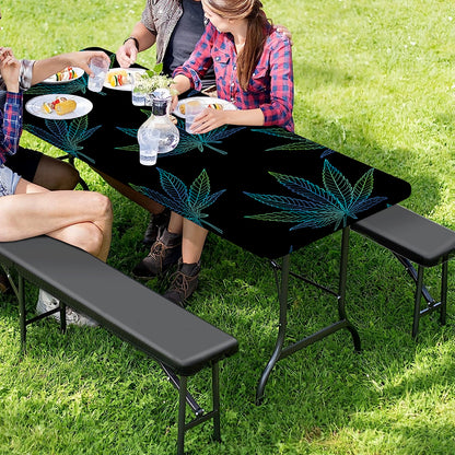 Blue And Green Weed Leaf Pattern Print Picnic Table Cover