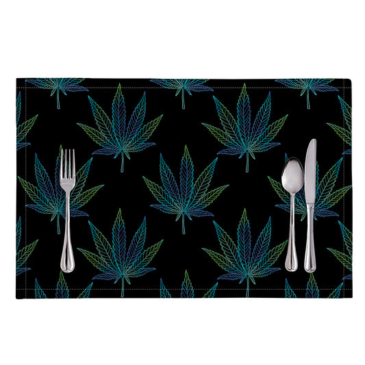 Blue And Green Weed Leaf Pattern Print Placemat