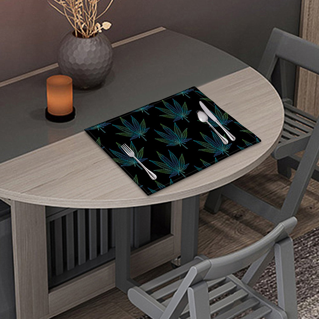 Blue And Green Weed Leaf Pattern Print Placemat