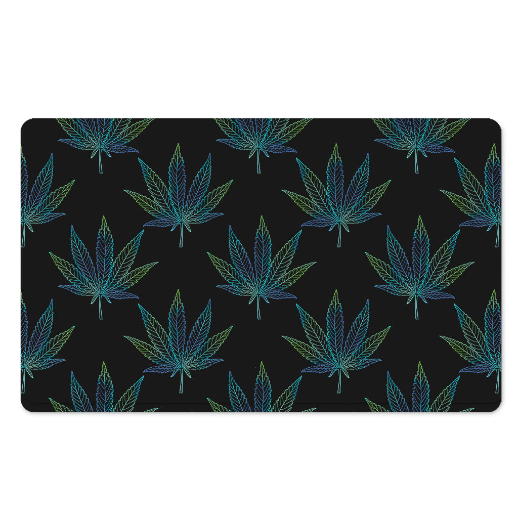 Blue And Green Weed Leaf Pattern Print Polyester Doormat