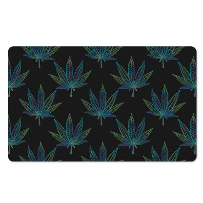 Blue And Green Weed Leaf Pattern Print Polyester Doormat