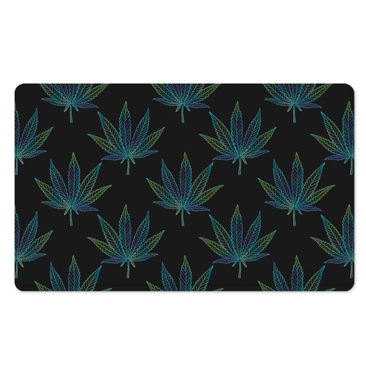 Blue And Green Weed Leaf Pattern Print Polyester Doormat