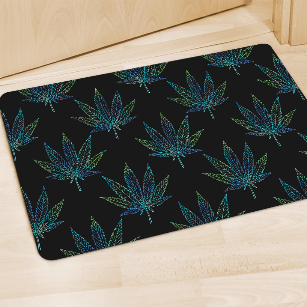 Blue And Green Weed Leaf Pattern Print Polyester Doormat