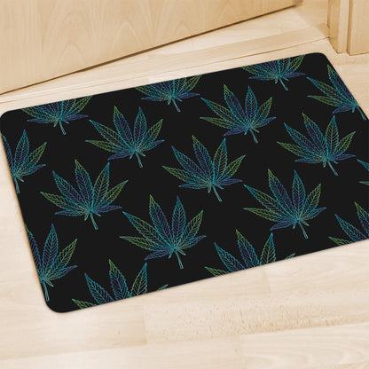 Blue And Green Weed Leaf Pattern Print Polyester Doormat