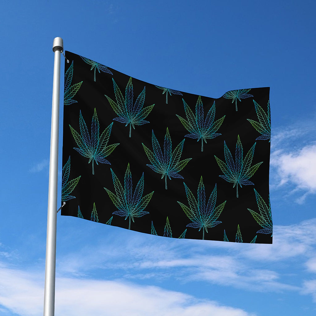 Blue And Green Weed Leaf Pattern Print Polyester Flag