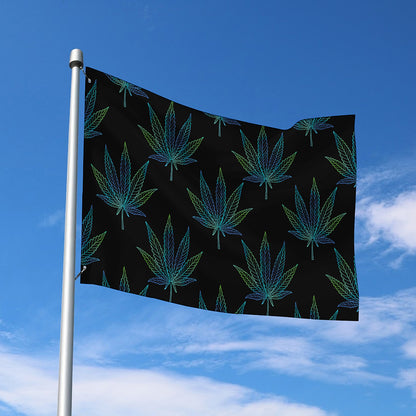 Blue And Green Weed Leaf Pattern Print Polyester Flag