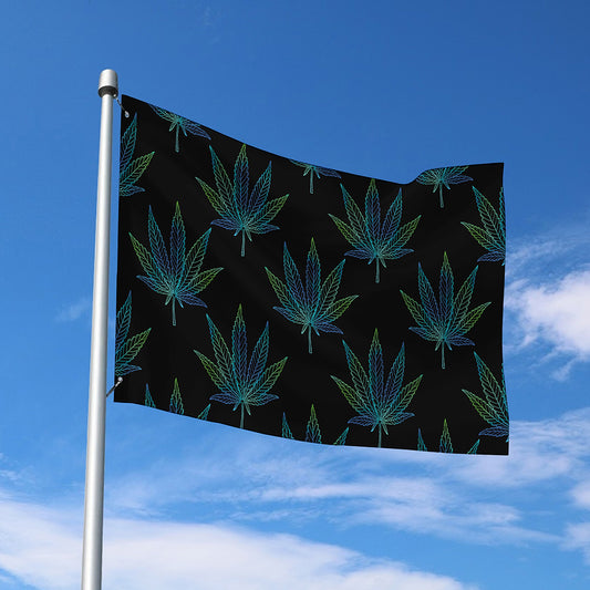 Blue And Green Weed Leaf Pattern Print Polyester Flag