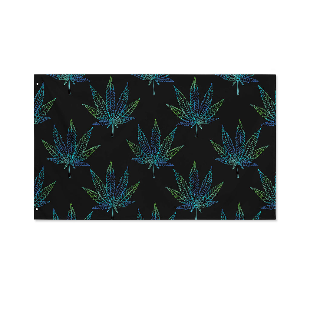 Blue And Green Weed Leaf Pattern Print Polyester Flag