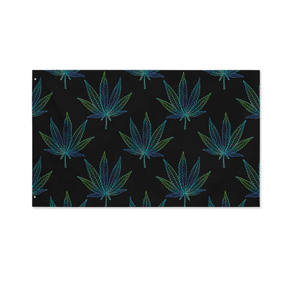 Blue And Green Weed Leaf Pattern Print Polyester Flag