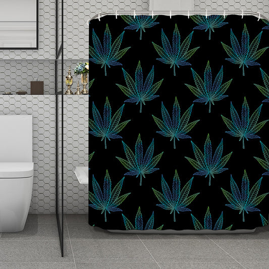 Blue And Green Weed Leaf Pattern Print Polyester Shower Curtain