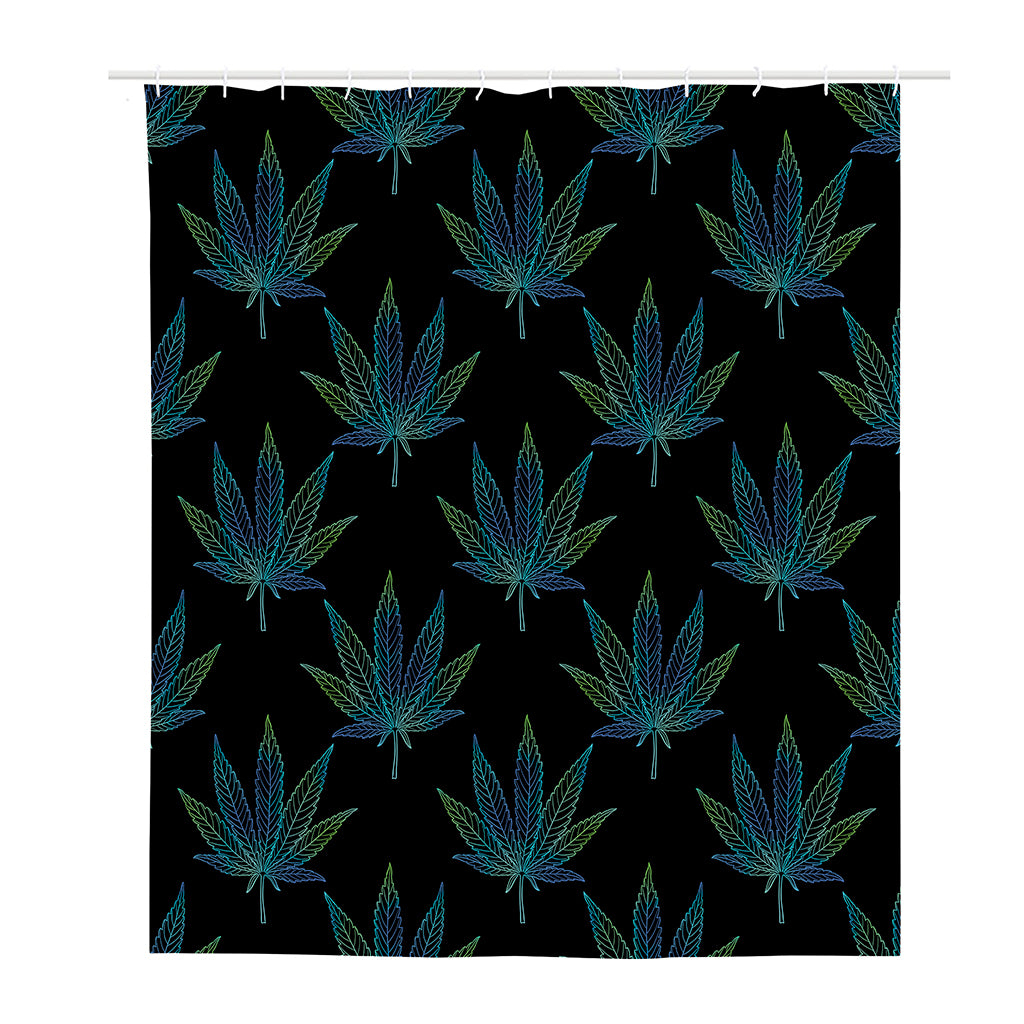 Blue And Green Weed Leaf Pattern Print Polyester Shower Curtain