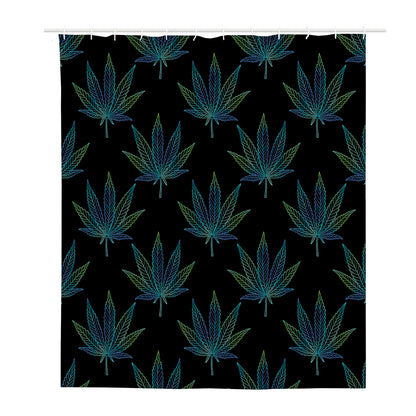 Blue And Green Weed Leaf Pattern Print Polyester Shower Curtain