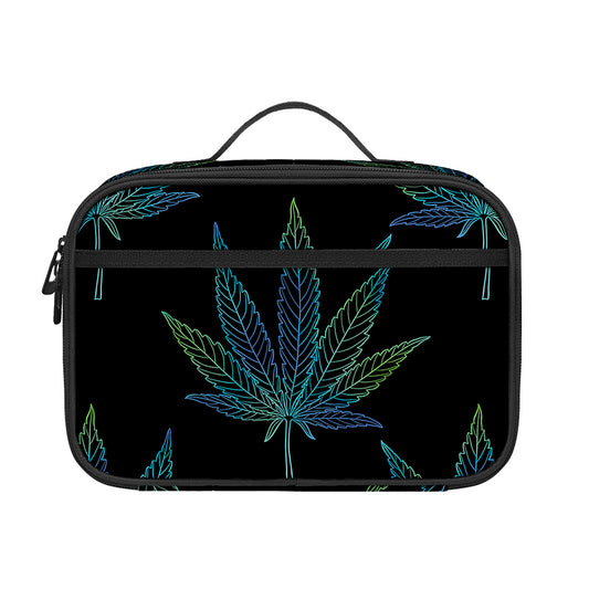 Blue And Green Weed Leaf Pattern Print Portable Lunch Bag