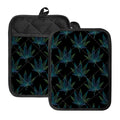 Blue And Green Weed Leaf Pattern Print Pot Holders With Pocket