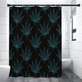 Blue And Green Weed Leaf Pattern Print Premium Shower Curtain